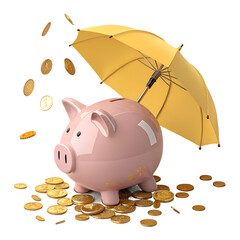 Financial Protection and Insurance Concept Piggy Bank with Umbrella