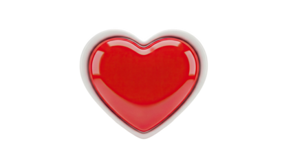 3D Red glossy heart icon with white border on transparent background