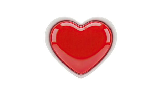 3D Red glossy heart icon with white border on transparent background - Powered by Adobe