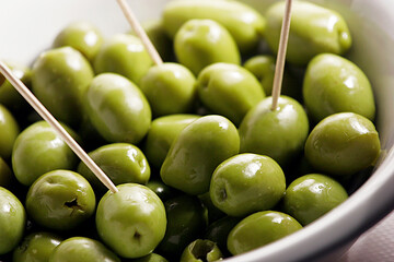 Close up of olives in a bowl