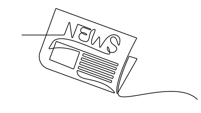 Animated self drawing of continuous line draw stack of news newspapers. Full length one line animation. Newspaper continuous one line drawing animation. 4K video