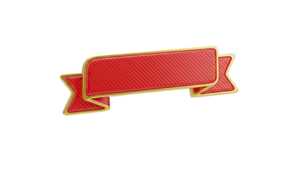 3D Red ribbon with gold border on transparent background