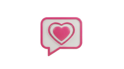 3D Social Media Like Icon with Heart in Chat Bubble on transparent background