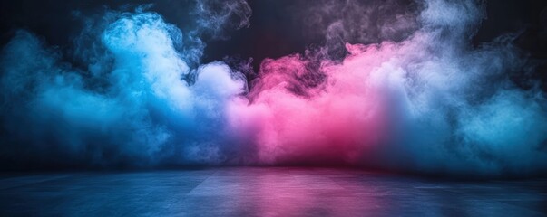 Ethereal Background with Vibrant Blue and Pink Smoke in a Dark Environment for Creative and Abstract Visuals