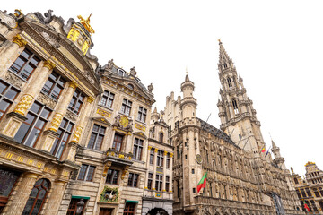 Baroque Guild houses and the Town Hall on the Grand-Place (Grote Markt) of Brussels, Belgium - isolated on white or transparent background, png
