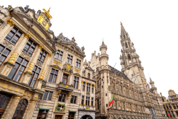 Baroque Guild houses and the Town Hall on the Grand-Place (Grote Markt) of Brussels, Belgium - isolated on white or transparent background, png
