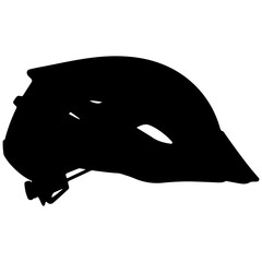 Black Silhouette of a Bicycle Helmet on White Background Keywords: bicycle helmet, cycling
