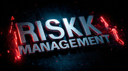 High-Tech Data Protection: Futuristic 3D Silver Risk Management Word Under Glowing Defense Dome.