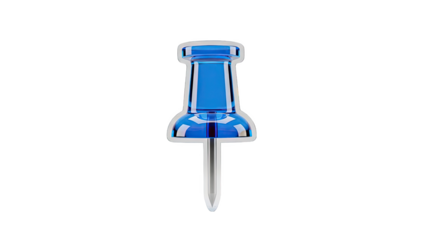 Blue glass push pin isolated on transparent background