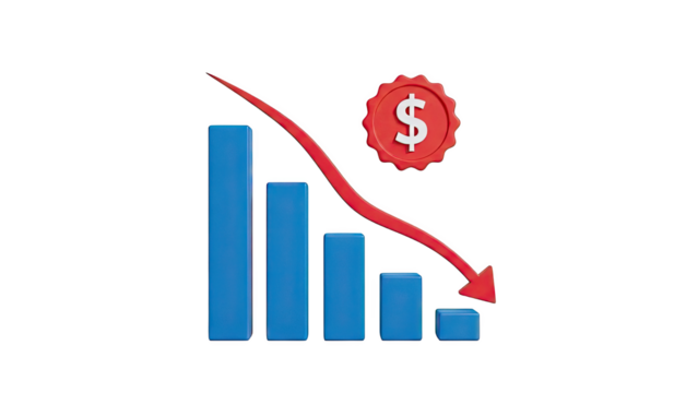 3D Bar Chart Showing Decline with Red Arrow and Dollar Sign on transparent background - Powered by Adobe
