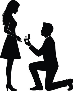 Roamntic cuple Marriage proposal silhouette