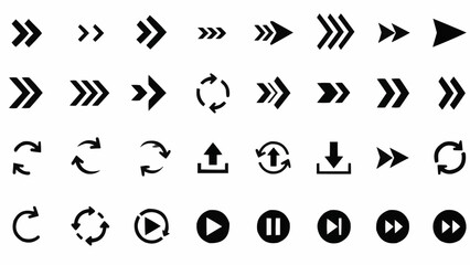 Collection of Black Arrow and Playback Icons for UI Design.