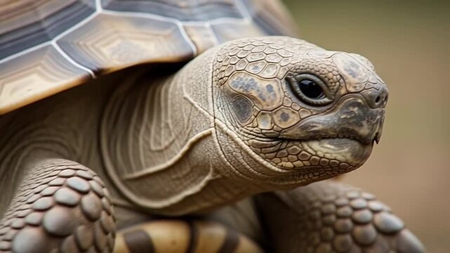 Ancient Gaze: A detailed close-up reveals the textured carapace and wise eyes of a tortoise, embodying resilience and age-old wisdom.