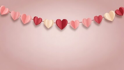 Heart shaped paper garland on pink background with copy space romantic love valentines day concept