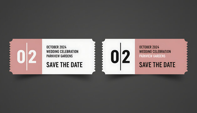 Tickets for wedding celebration event on October 2nd displayed on a dark background