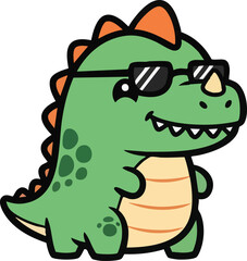 Obraz premium Cartoon Dinosaur Wearing Sunglasses Smiling.