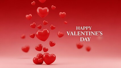 Happy valentine's day greeting with floating red hearts on a vibrant background