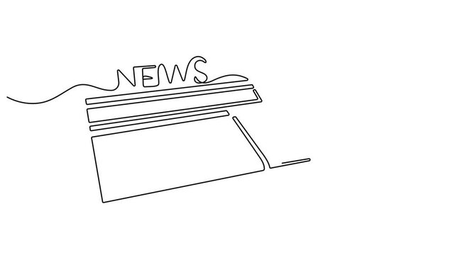 Animated self drawing of continuous line draw stack of news newspapers. Full length one line animation. Newspaper continuous one line drawing animation. 4K video