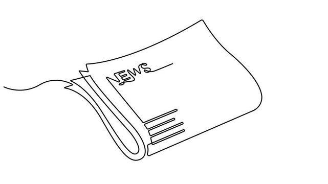 Animated self drawing of continuous line draw stack of news newspapers. Full length one line animation. Newspaper continuous one line drawing animation. 4K video