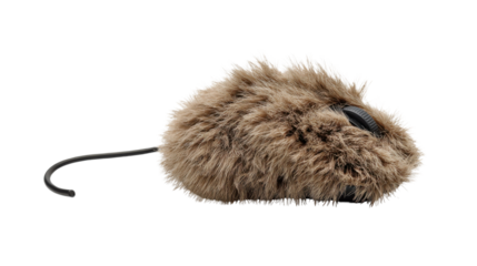 Furry computer mouse with tail and scroll wheel, creative tech concept on transparent background