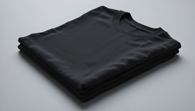 Stack of black t shirts on gray background