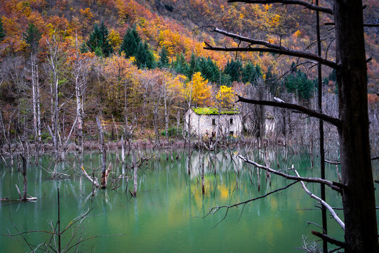 Poggio Baldi lake. Corniolo, Santa Sofia, Forli, Emilia Romagna, Italy, Europe.