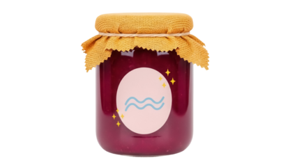 Jar of plum jam with Aquarius zodiac sign isolated PNG, homemade fruit preserve on transparent background for astrology and horoscope designs