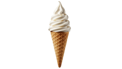 Vanilla soft serve ice cream cone isolated PNG, sweet dessert treat on transparent background for summer and party designs