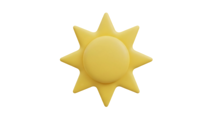 Yellow sun PNG isolated on transparent background, bright sunshine graphic for weather forecast and summer designs