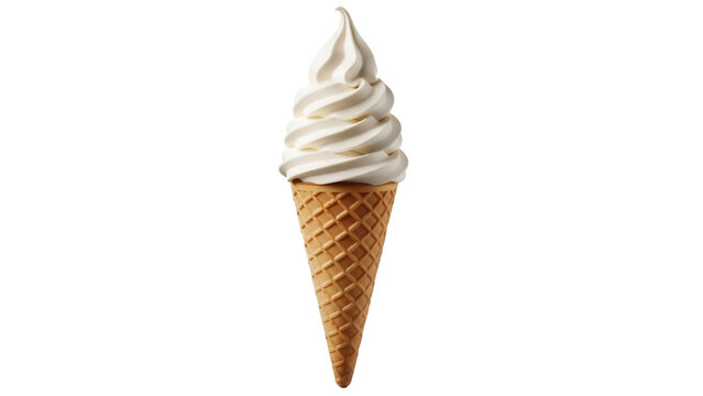 Vanilla soft serve ice cream cone isolated PNG, sweet dessert treat on transparent background for summer and party designs