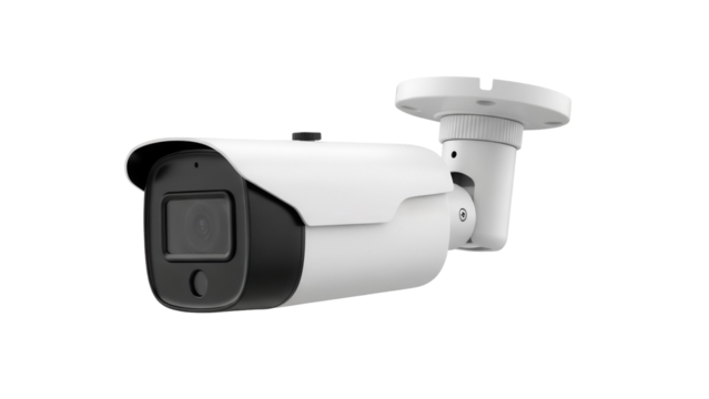 Modern white security camera isolated PNG, surveillance system for home safety and crime prevention on transparent background - Powered by Adobe