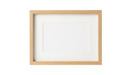 Empty light wood picture frame PNG isolated on transparent background, blank photo frame for mockups and design use