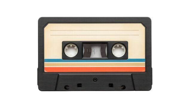 Retro audio cassette tape isolated PNG, vintage music recording technology for 1980s and 1990s nostalgia themes