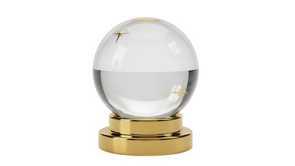 Crystal ball with golden base isolated PNG, magical fortune teller sphere on transparent background for predictions and mystic themes