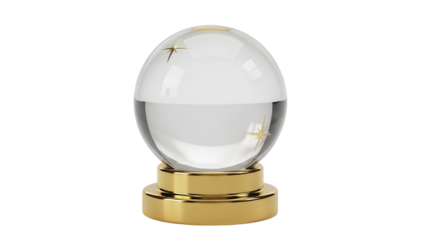 Crystal ball with golden base isolated PNG, magical fortune teller sphere on transparent background for predictions and mystic themes