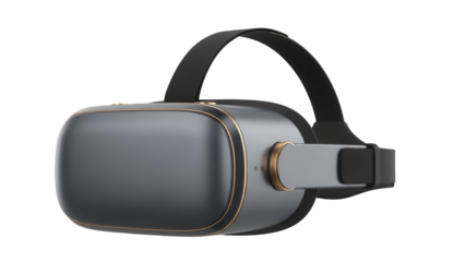 Modern VR headset PNG isolated on transparent background, virtual reality glasses for gaming and immersive experiences