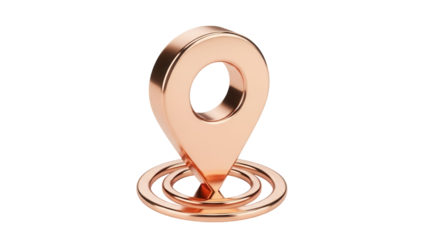 Rose gold map pointer isolated PNG on transparent background, location pin icon for navigation and travel concepts