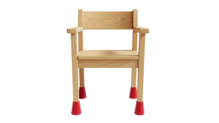 Light wood children s chair with red leg protectors isolated PNG, furniture for kids room and kindergarten design element