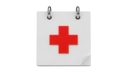 Obraz premium Calendar with red cross isolated PNG on transparent background, medical appointment reminder for healthcare and doctor s visit