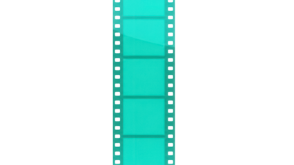 Turquoise film strip PNG isolated on transparent background, retro movie reel graphic for video editing and design projects