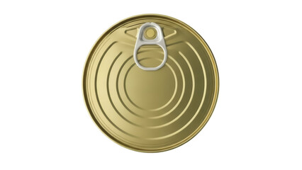 Gold metal food can with pull tab isolated PNG, canned goods packaging for grocery store and kitchen use on transparent background