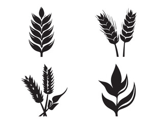 Obraz premium A stunning set of four solid black barley stalk silhouette vector icons