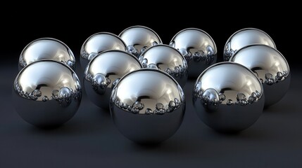 A geometric arrangement of polished chrome spheres reflecting light and creating a sense of depth on a dark background