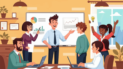 Team Collaboration and Presentation in a Modern Office Setting.