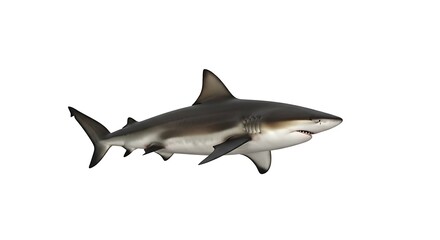 Obraz premium A grey shark swims gracefully against a pure white background.