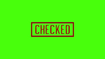 checked Stamp Animation isolated on green backgroud.checked rubber stamp mark with red ink on green  Background. 4k video.