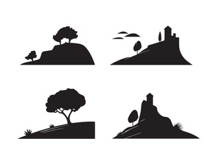 A gorgeous and peaceful hill scenery silhouette icon collection