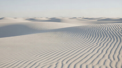 Minimalist Desert Landscape with Rippled Sand Dunes under Clear Sky, Tranquil White Sand Texture for Wellness and Travel Design