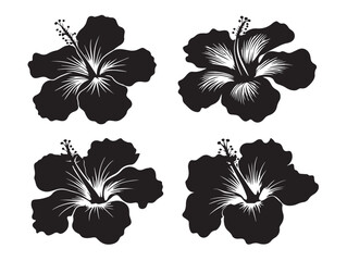 A stunning and vibrant hibiscus flower and bud silhouette icon set