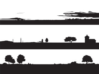 A gorgeous and dramatic sea and sky horizon silhouette illustration